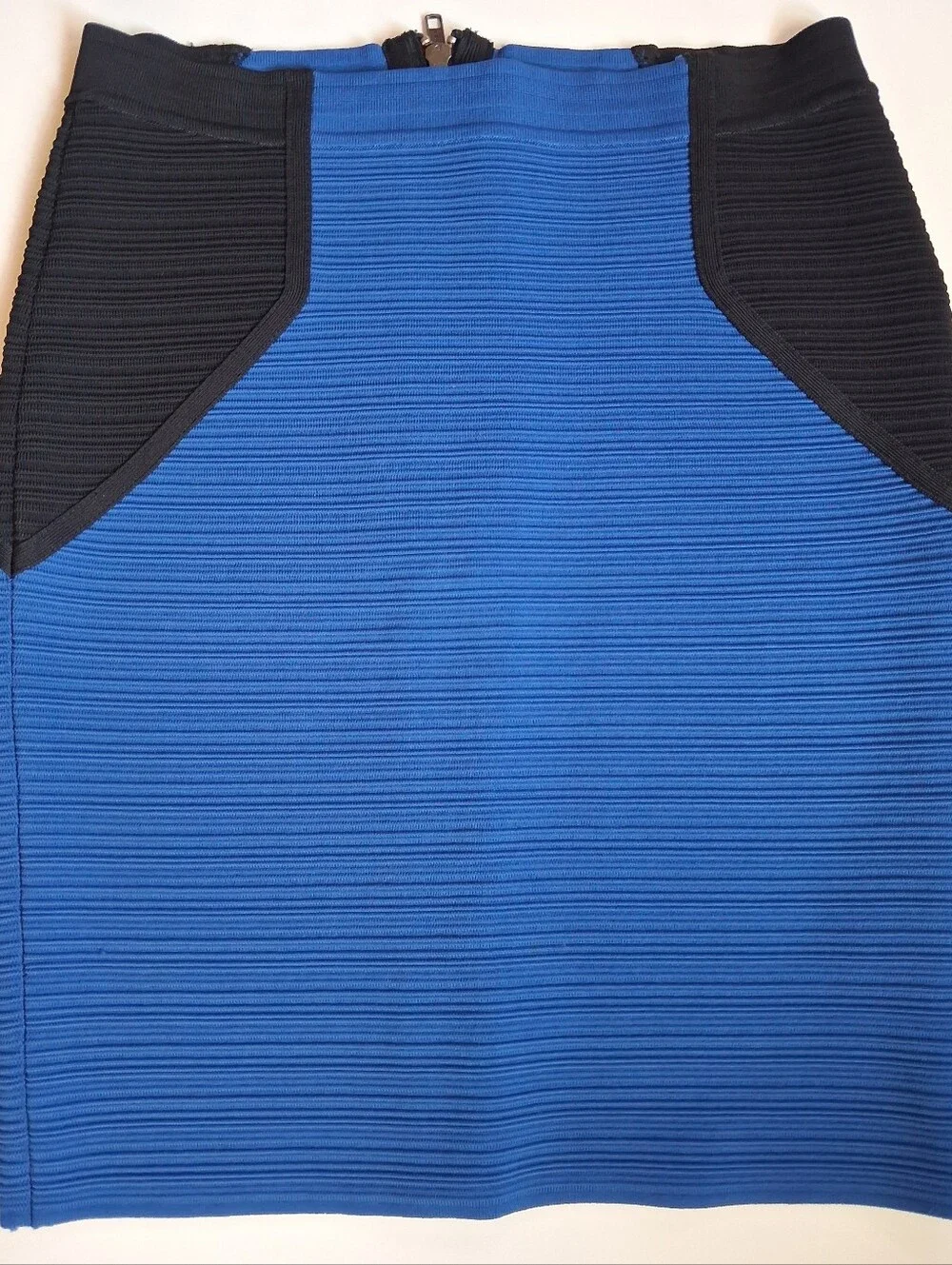 Cut25 by Yigal Azrouel Blue and Black Ribbed Pencil Skirt